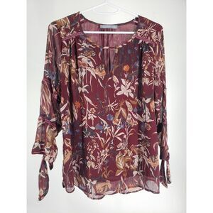 Octavia Floral Burgundy Tunic Blouse Top w/ Liner ‎ Size S 3/4 Sleeve